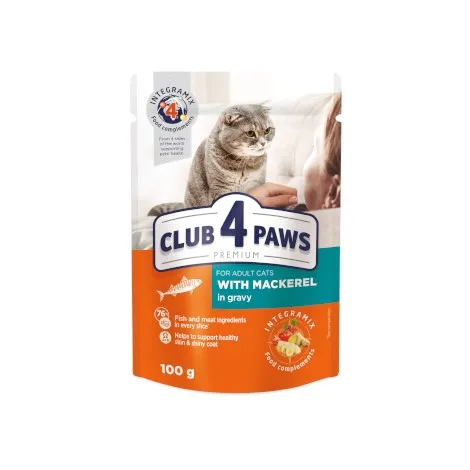 CLUB 4 PAWS PREMIUM
for adult cats
WITH MACKEREL IN GRAVY 100 g