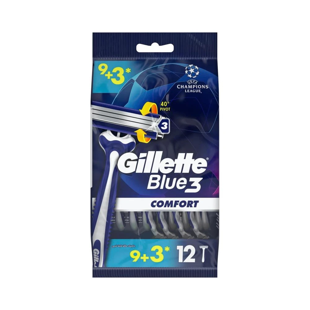Gillette Blue3 Comfort Disposable Razors – 9+3 Pack (12 Razors Total)