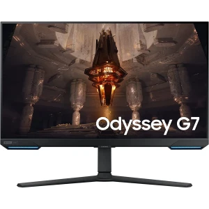 شاشة SAMSUNG Odyssey G7 SMART (G70B) مقاس 28 بوصة بدقة 4K وIPS بمعدل تحديث 144 هرتز ومدة استجابة 1 مللي ثانية وتقنية HDR 400 وHDMI 2.1 وG-Sync وFreeSync مع حامل قابل للغبار ومكبرات صوت