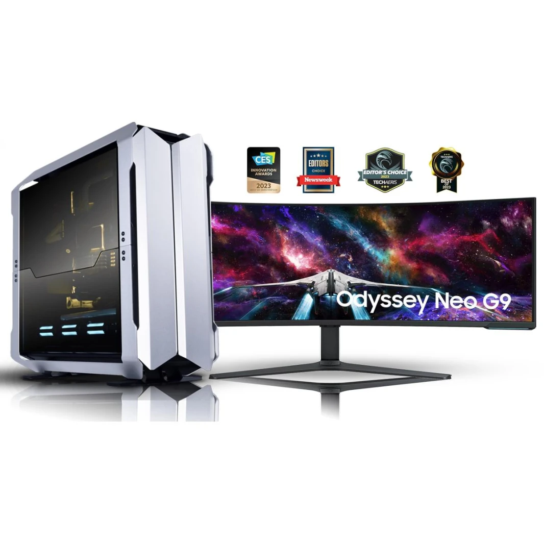 INTEL CORE i9 14900K // RTX 4090 24GB // 196GB RAM DDR5 // Samsung Odyssey Neo G9 57 بوصة DUHD (Dual 4K) شاشة منحنية، Mini-Led، 240 هرتز، 1 مللي ثانية (GTG) - تصميم فائق