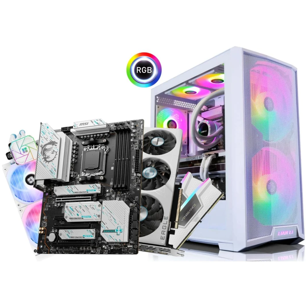 AMD RYZEN 7 7800X3D // RTX 4070 Ti SUPER سعة 16 جيجابايت // 32 جيجابايت رام DDR5 - تصميم ألعاب خاص بالأبيض والأسود
