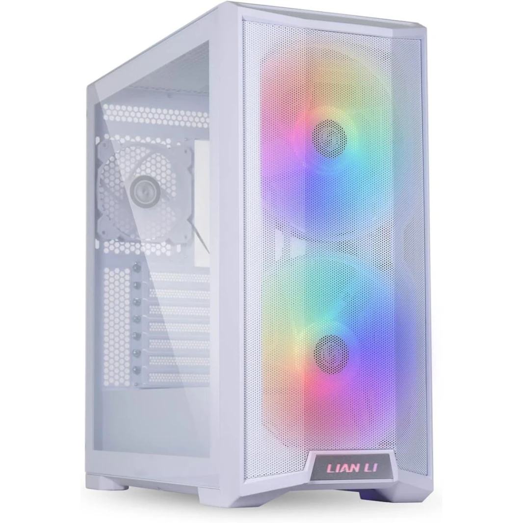 Lian Li LANCOOL 215 White ARGB 200mm حافظة ألعاب من الزجاج المقسى في منتصف البرج مع لوحة أمامية شبكية
