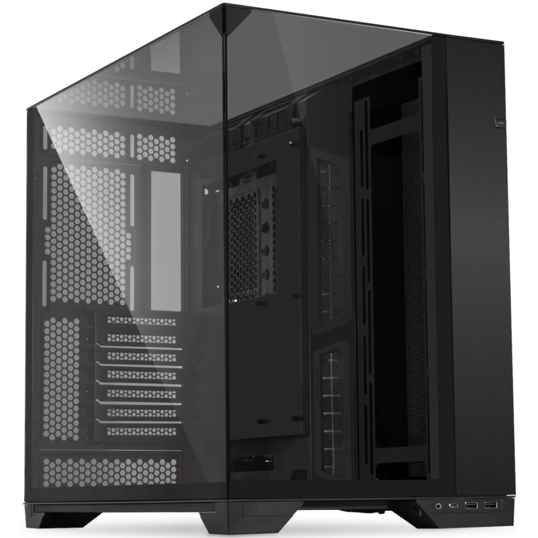 Lian Li O11 VISION (Black) Cool & Clear ATX Mid Tower 3 Sided Tempered Glass Gaming Case, Columnless Design, Dual Chamber, Dual Rear Fan Modes (High Or Low), Adjustable Motherboard Outside Installatio