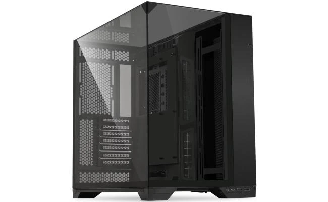 Lian Li O11 VISION (أسود) بارد وواضح ATX Mid Tower 3 جوانب من الزجاج المقسى ، تصميم بدون أعمدة ، غرفة مزدوجة ، أوضاع مروحة خلفية مزدوجة (عالية أو منخفضة) ، علبة تثبيت خارجية للوحة الأم قابلة للتعديل