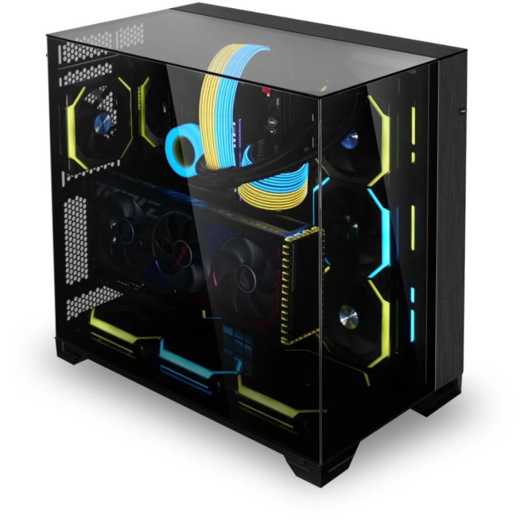 Lian Li O11 VISION (أسود) بارد وواضح ATX Mid Tower 3 جوانب من الزجاج المقسى ، تصميم بدون أعمدة ، غرفة مزدوجة ، أوضاع مروحة خلفية مزدوجة (عالية أو منخفضة) ، علبة تثبيت خارجية للوحة الأم قابلة للتعديل