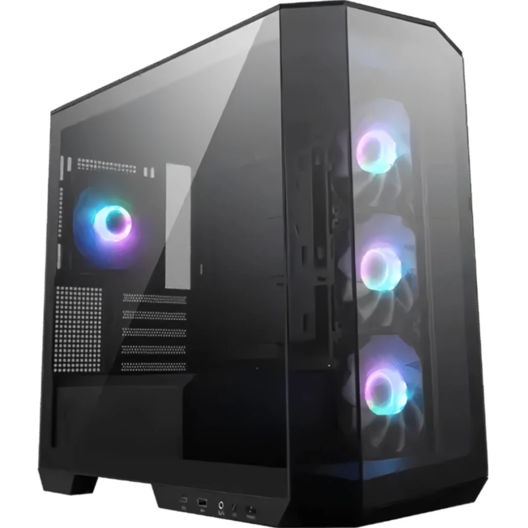 MSI MAG PANO M100R PZ (أسود) Micro- ATX Tower، تصميم بانورامي 270 درجة، حافظة ألعاب من الزجاج المقوى عالي الأداء في منتصف البرج مع مراوح ARGB مقاس 4 × 120 مم ومنفذ من النوع C