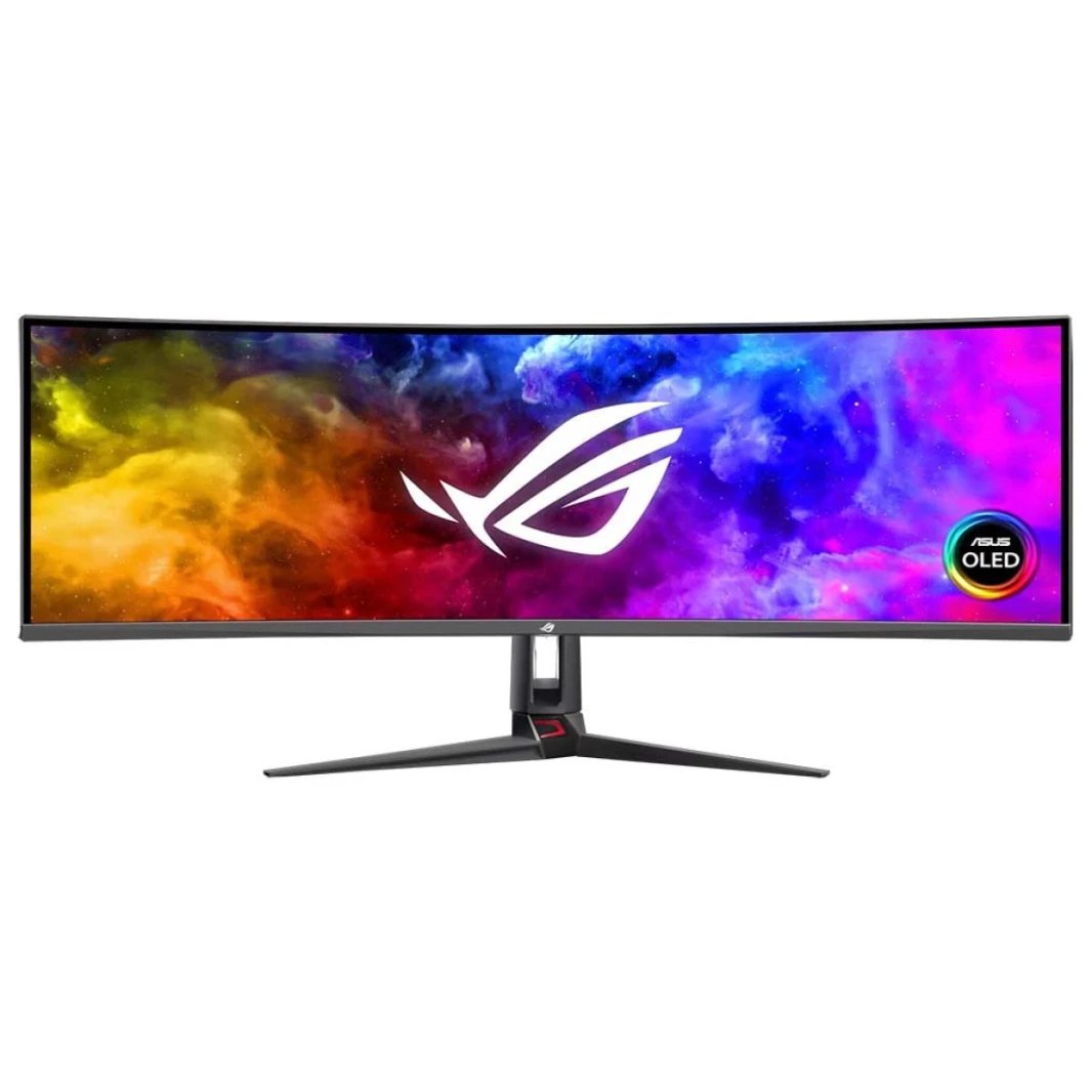 ASUS ROG Swift OLED PG49WCD شاشة ألعاب منحنية مقاس 49 بوصة DQHD (QD OLED)، 144 هرتز، 0.03 مللي ثانية (GTG)، DisplayHDR 400 حتى 1000 شمعة في المتر المربع، 10 بت، ألوان 1B، متوافقة مع G-SYNC®، ROG Smart