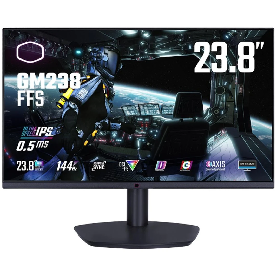 شاشة Cooler Master (GM238-FFS) مسطحة للألعاب مقاس 24 بوصة بدقة FHD، IPS فائقة السرعة، 144 هرتز، 0.5 مللي ثانية، HDR10، DCI-P3 90% sRGB 120%، متوافقة مع G-Sync