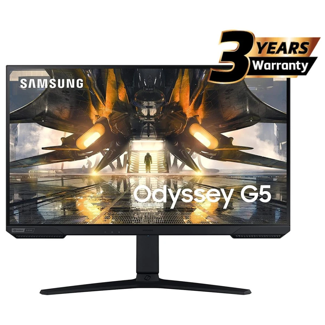 Samsung Odyssey G5 (AG500)، شاشة مسطحة 27 بوصة IPS 2K (2560 × 1440) 165 هرتز 1 مللي ثانية (GTG)، HDR10، 99% sRGB، 10 بت، متوافق مع G-Sync مع حامل مريح