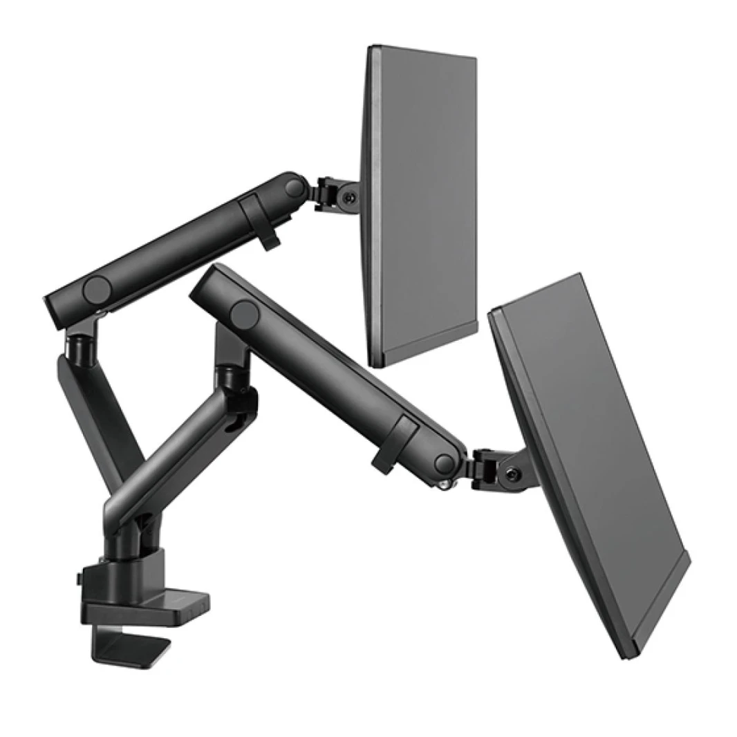ذراع شاشة مزدوج SilverStone ARM25 (أسود) مع تصميم زنبركي ميكانيكي وقابلية ضبط متعددة الاستخدامات، للشاشات بحجم يصل إلى 32 بوصة ووزن 9 كجم، فتحة تركيب قياسية (MIS)، 100 مم × 100 مم / 75 مم × 75 مم