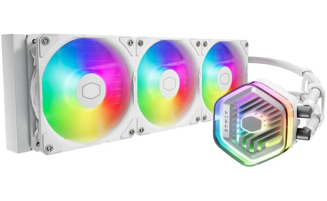 Cooler Master MASTERLIQUID 360 ATMOS (أبيض) ARGB مبرد سائل لوحدة المعالجة المركزية AIO عالي الأداء، تصميم مضخة مزدوجة الغرفة من الجيل التالي، قدرة إبداعية مطبوعة ثلاثية الأبعاد قابلة للتخصيص، حافة Sic