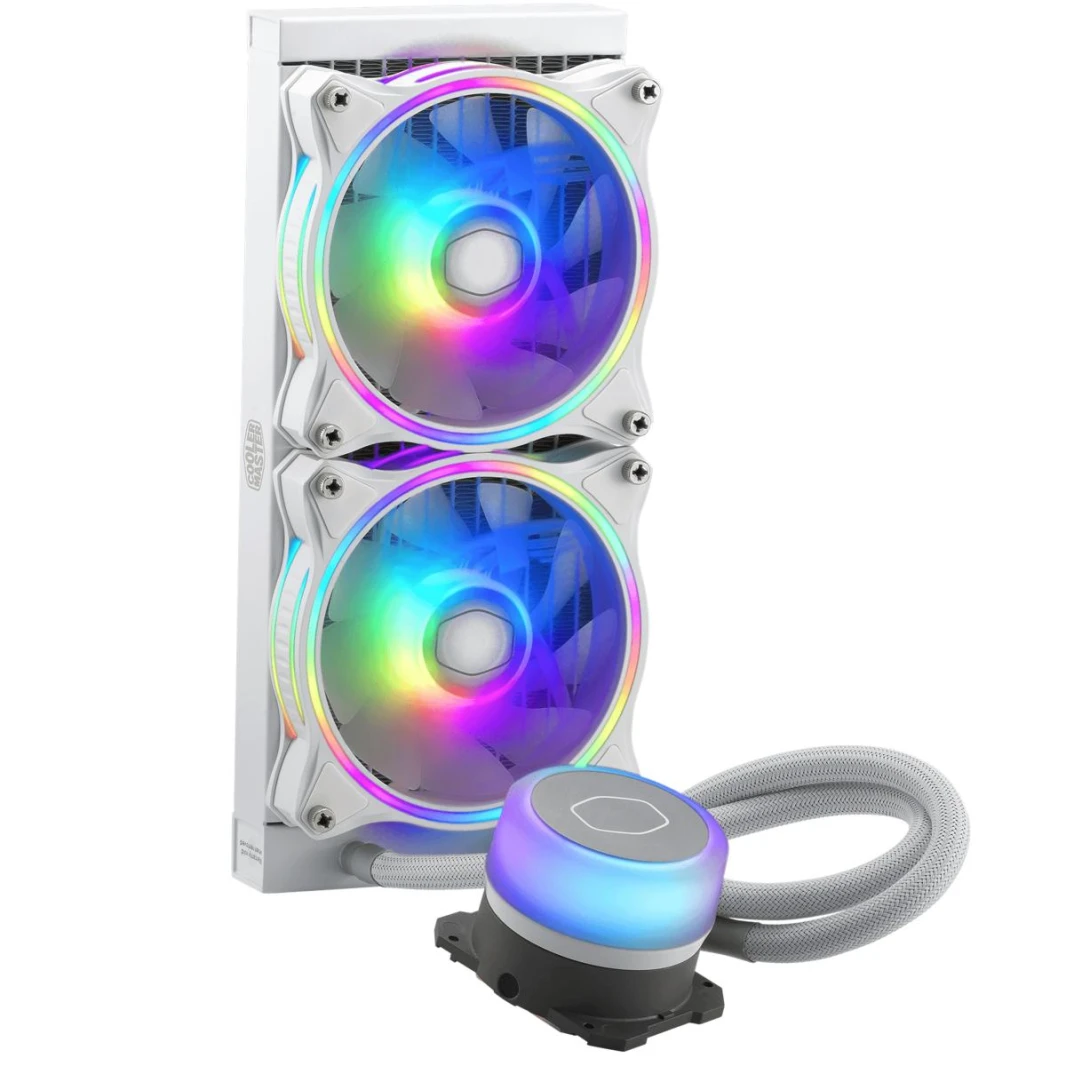 مبرد سائل لوحدة المعالجة المركزية Cooler Master MasterLiquid ML240 ILLUSION White Edition ARGB CPU، مضخة غرفة مزدوجة جديدة من الجيل الثالث، MF120 Halo ARGB، LGA1700 يدعم الجيل الثاني عشر