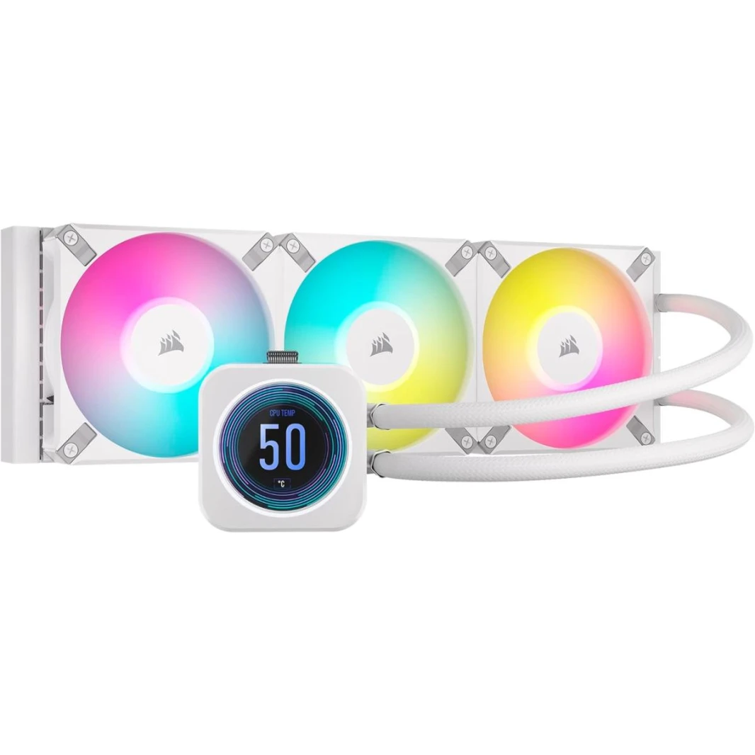 Corsair iCUE H150i ELITE LCD XT (White) IPS Display All-In-One 360mm Liquid CPU Cooler w/ AF120 RGB ELITE Fans, LGA1700 Support