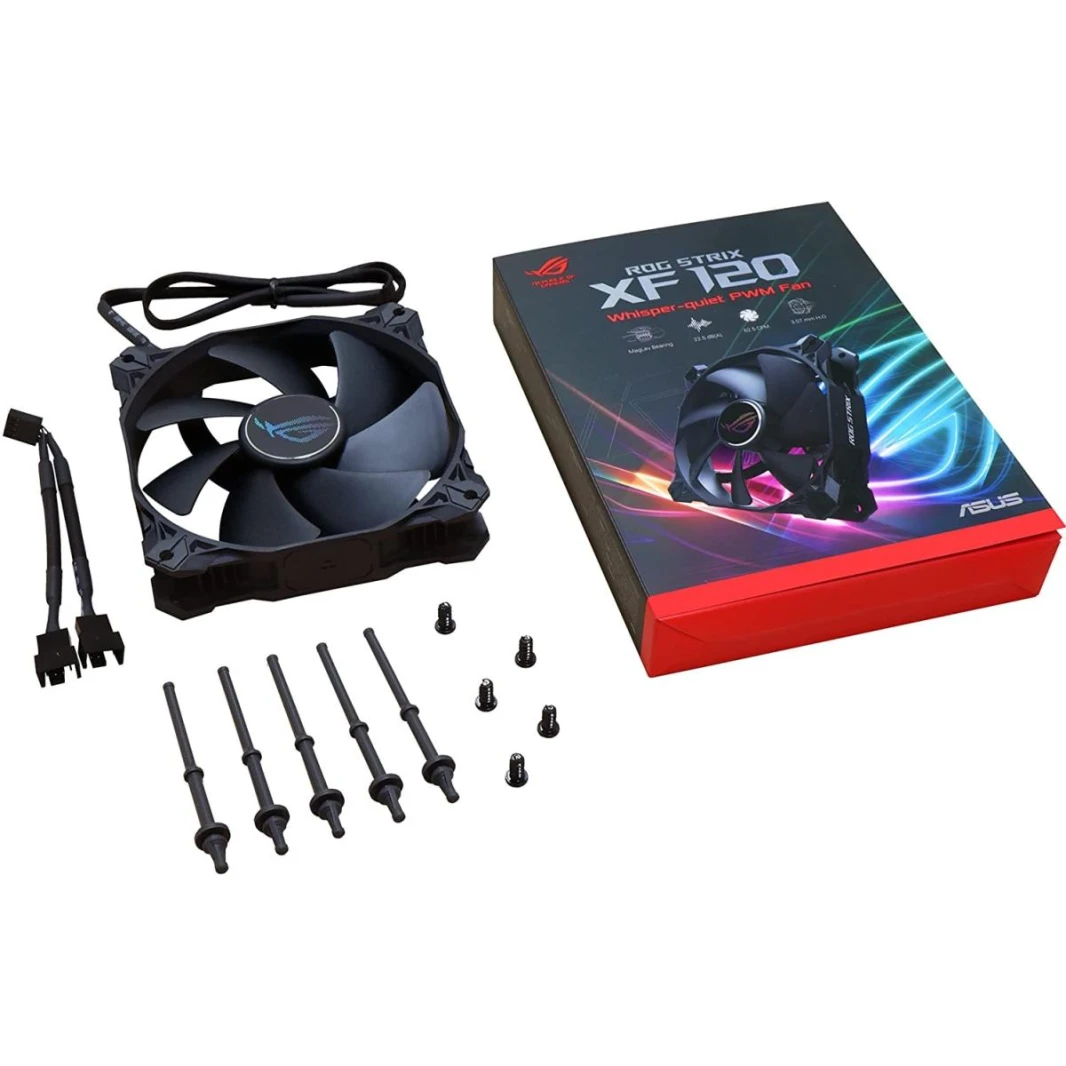 ASUS ROG STRIX XF 120، 1800RPM، مروحة PWM ذات 4 سنون هادئة باللون الأسود لحالات الكمبيوتر الشخصي أو المشعاعات أو تبريد وحدة المعالجة المركزية