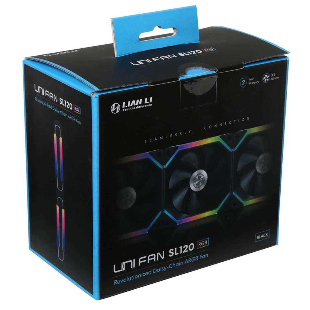 Lian Li UNI Fan SL120 Kit 3 حزم أسود مع وحدة تحكم (ARGB 120mm LED PWM Daisy-Chain)