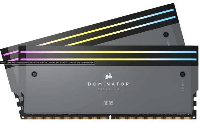 مجموعة الذاكرة CORSAIR DOMINATOR TITANIUM RGB 64GB (2x32GB) DDR5 RAM 6000MT/s CL30 - رمادي