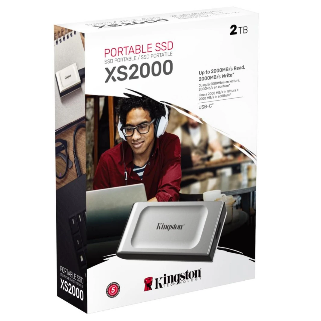 محرك الأقراص الصلبة الخارجي المحمول Kingston XS2000 سعة 2 تيرابايت USB من النوع C (SSD) بسرعة قراءة تصل إلى 2000 ميجابايت/ثانية