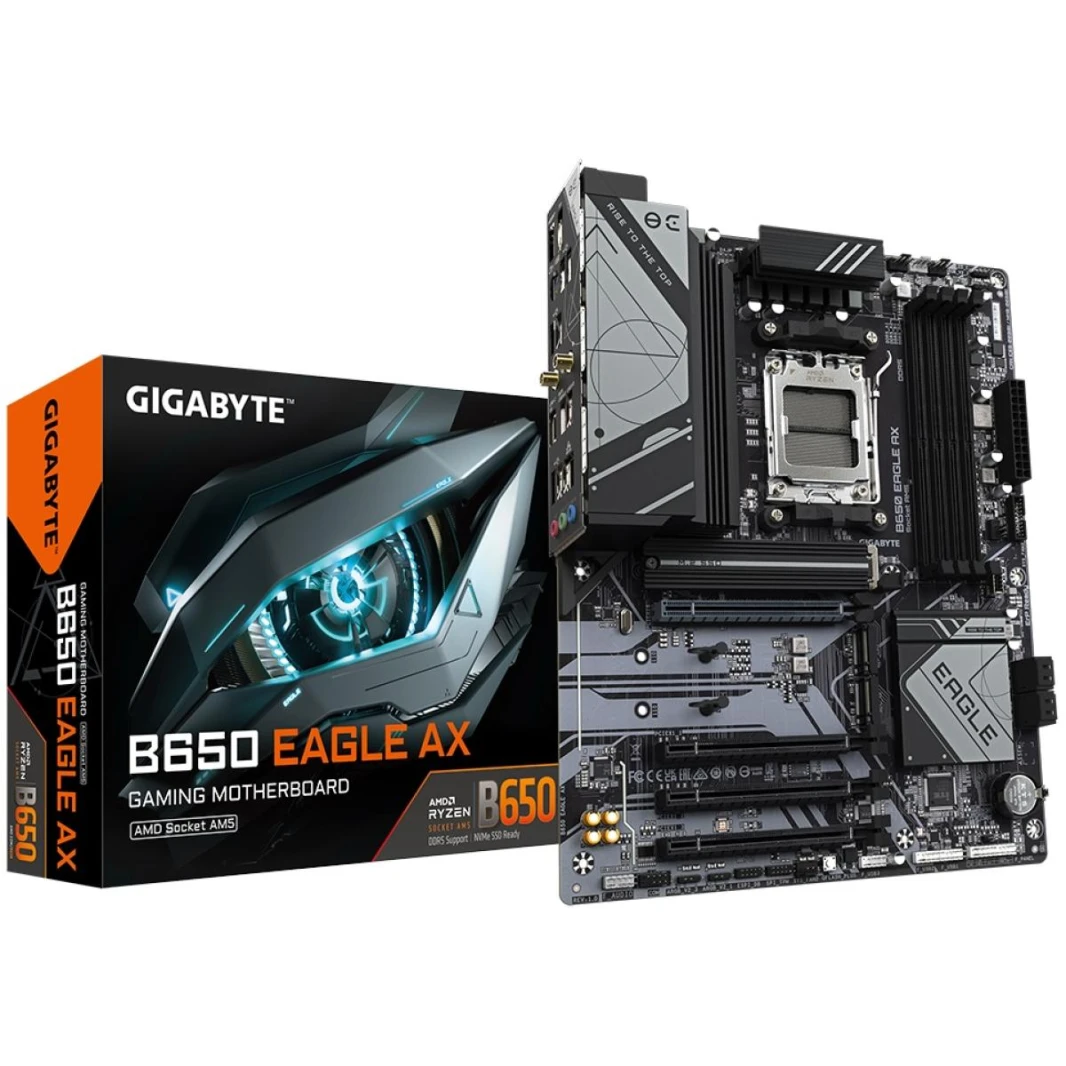 اللوحة الأم جيجابايت B650 EAGLE AX (Wi-Fi 6E) AMD RYZEN 7000 Series AM5/DDR5/PCIe 4.0/3xM.2 - ATX Gaming Motherboard