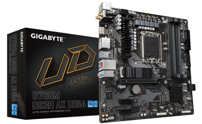 جيجابايت B760M DS3H AX (WiFi 6E)، سلسلة Intel 13th 12th، LGA 1700/DDR4/PCIe 4.0/2xM.2 - اللوحة الأم للألعاب mATX