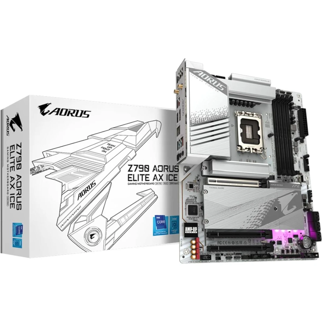 جيجابايت Z790 AORUS ELITE AX ICE (Wi-Fi 6E)، سلسلة Intel 14th 13th 12th، LGA 1700/DDR5/PCIe 5.0/4xM.2 - اللوحة الأم للألعاب ATX