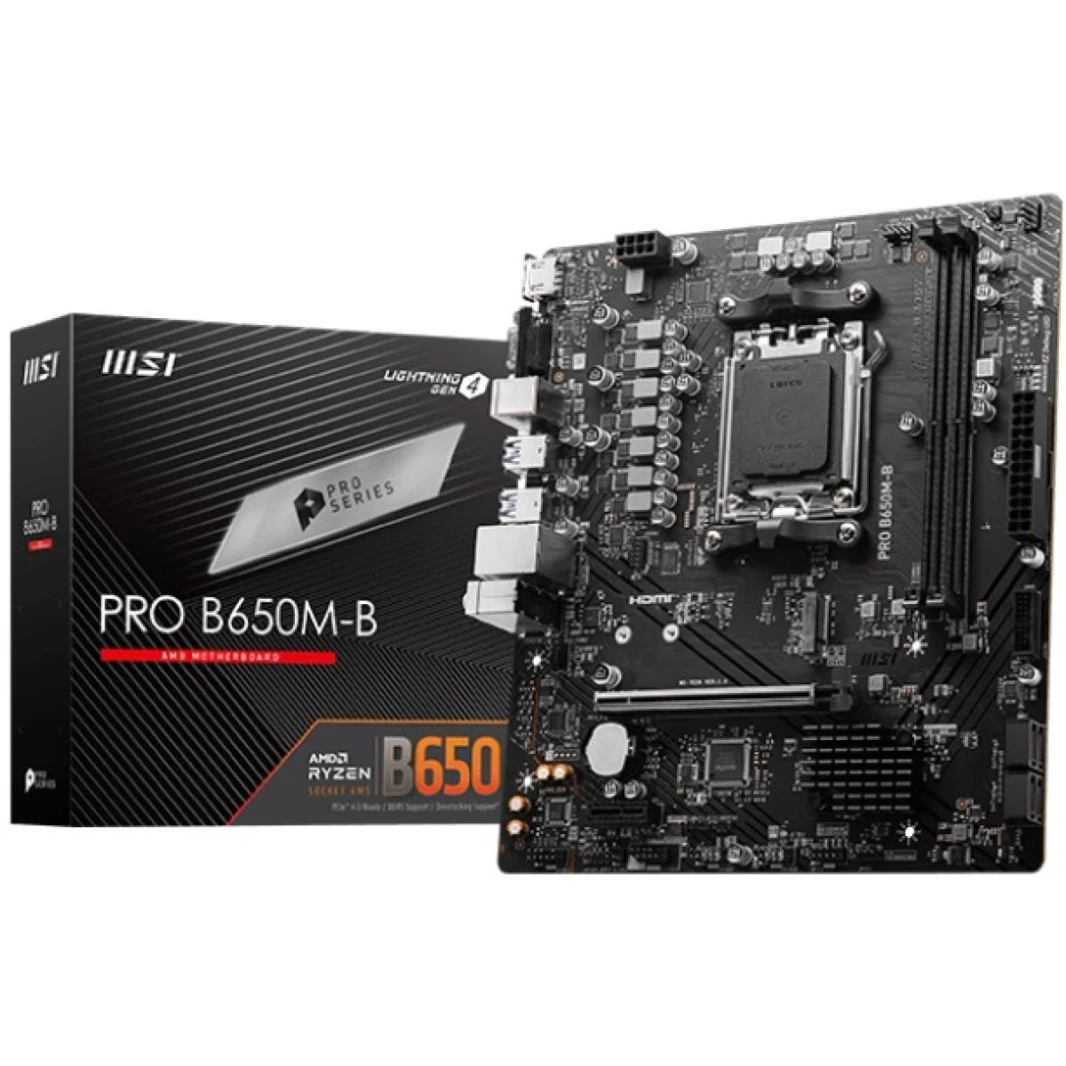 اللوحة الأم للألعاب MSI PRO B650M-B AMD RYZEN 7000 Series AM5/DDR5/PCIe 4.0/1xM.2 - mATX