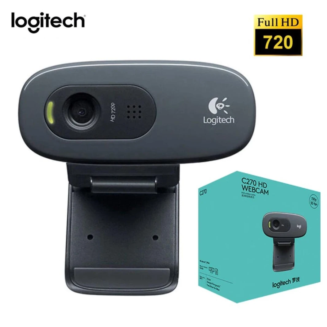 كاميرا ويب Logitech C270 HD لمؤتمرات الفيديو، HD 720p 30 FPS، مكالمات فيديو عريضة عالية الدقة، تصحيح الضوء عالي الدقة، ميكروفون لتقليل الضوضاء