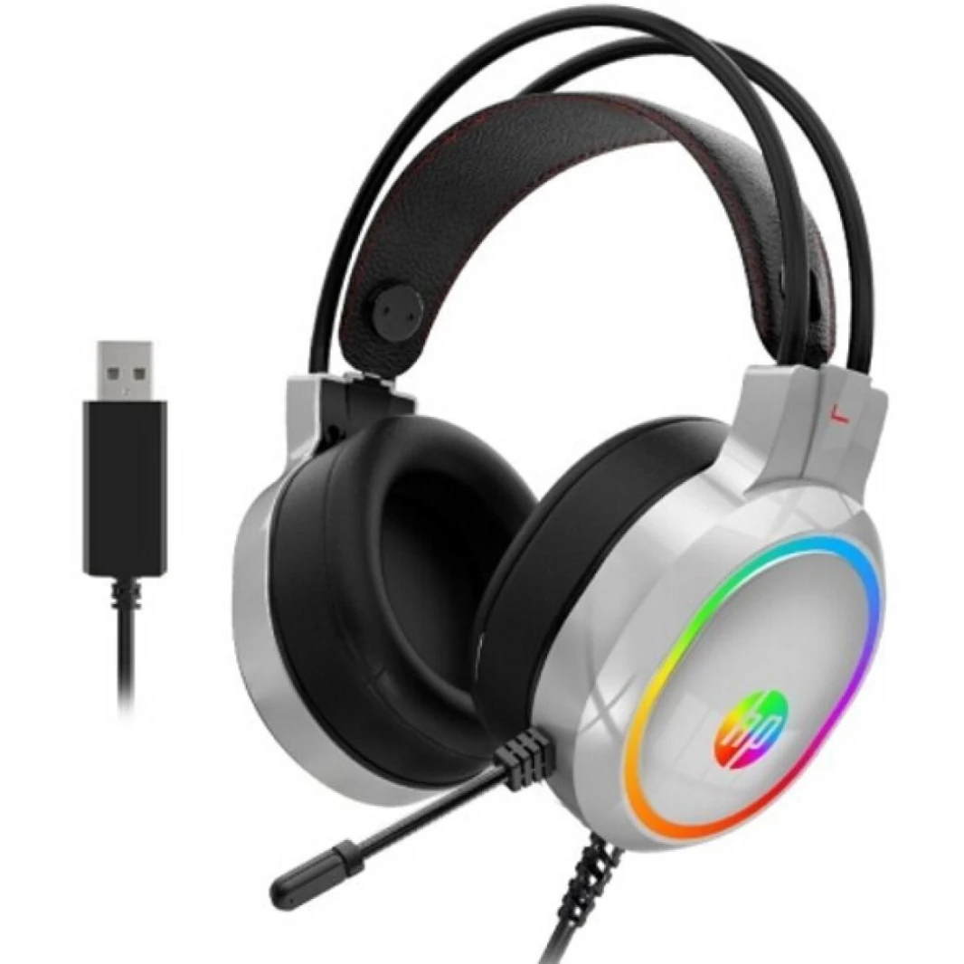 سماعة الألعاب HP DHE-8012U السلكية ذات الصوت المحيطي 4D مع تأثير أضواء RGB LED وميكروفون مرن متعدد الاتجاهات