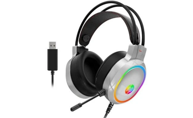 سماعة الألعاب HP DHE-8012U السلكية ذات الصوت المحيطي 4D مع تأثير أضواء RGB LED وميكروفون مرن متعدد الاتجاهات