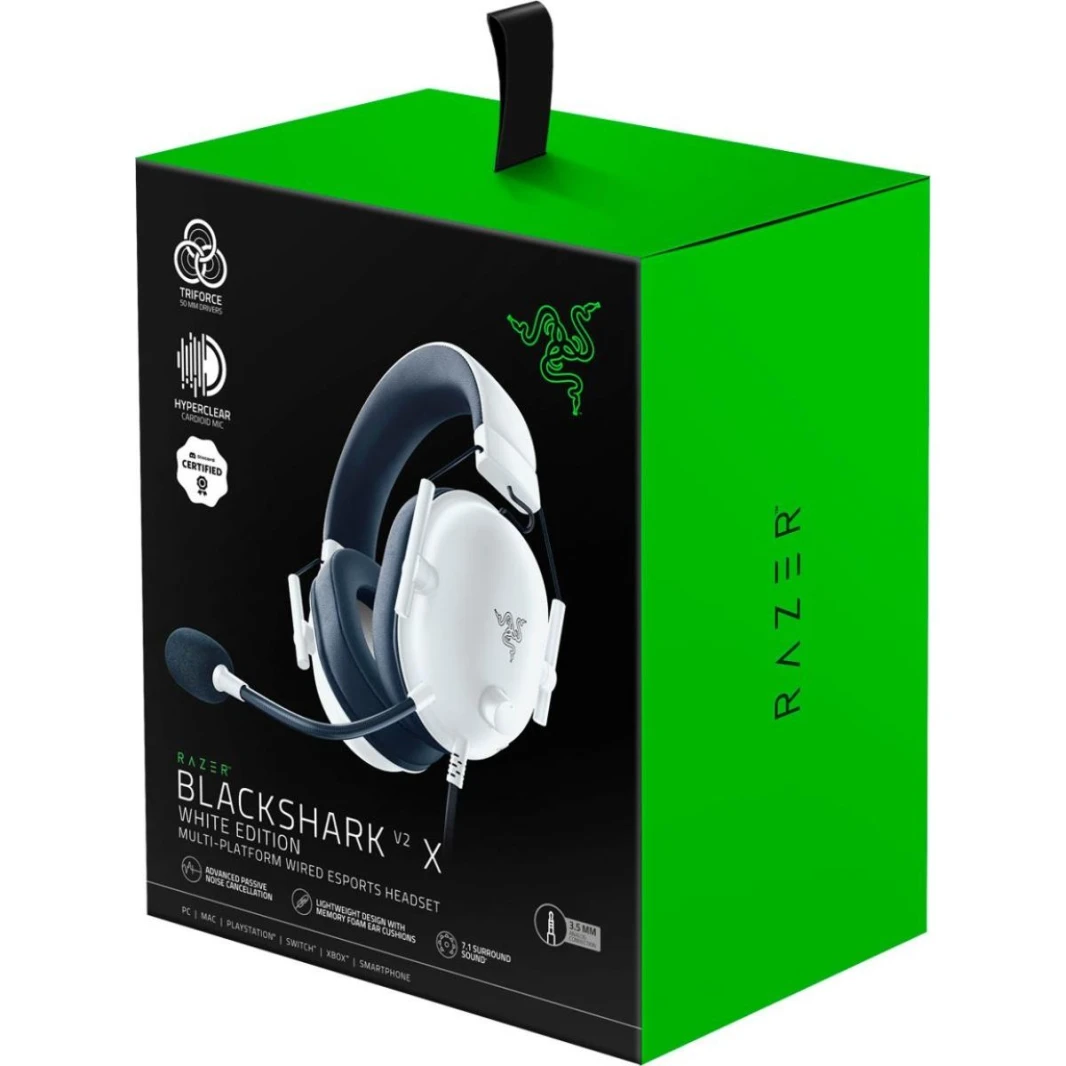 Razer BlackShark V2 X 7.1 (White Edition) Surround Sound (3.5mm) Lightweight WIred Gaming Headset w/ Hyperclear Cardioid Mic Multi Cross-platform :PC, Mac, PS4, Xbox, Nintendo