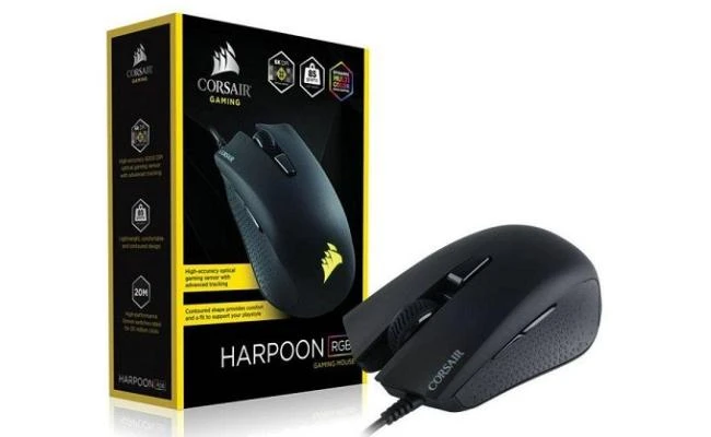 ماوس ألعاب سلكي من Corsair HARPOON RGB بمستشعر بصري 6000 نقطة في البوصة مع تصميم خفيف الوزن