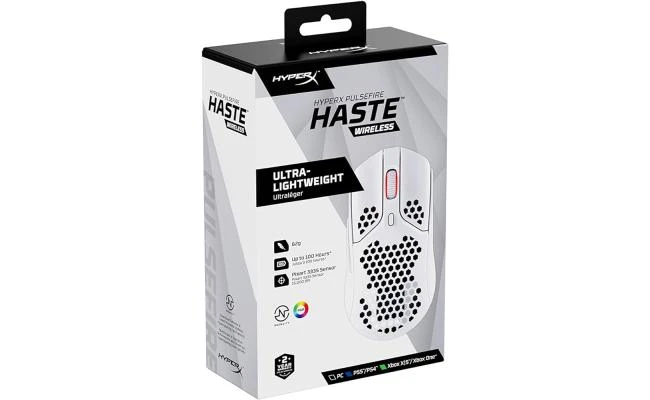 HyperX Pulsefire Haste Wireless Gaming Ultra Lightweight 61g 100 Hour Battery Life, 2.4Ghz Wireless Up to 16,000 DPI Anti-Dust & Water-Resistant Mouse– White