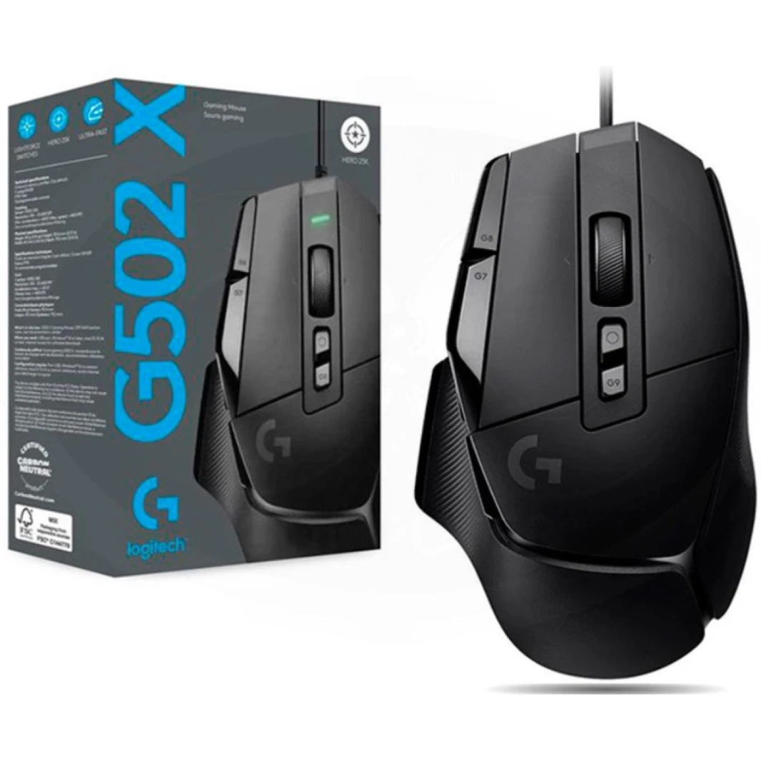 Logitech G502 X Lightforce Wired, Hybrid Optical-Mechanical Switches w/ Hero 25K Sensor, 89 Grams, 13 Programmable Controls - High Performance Gaming Mouse (Black)