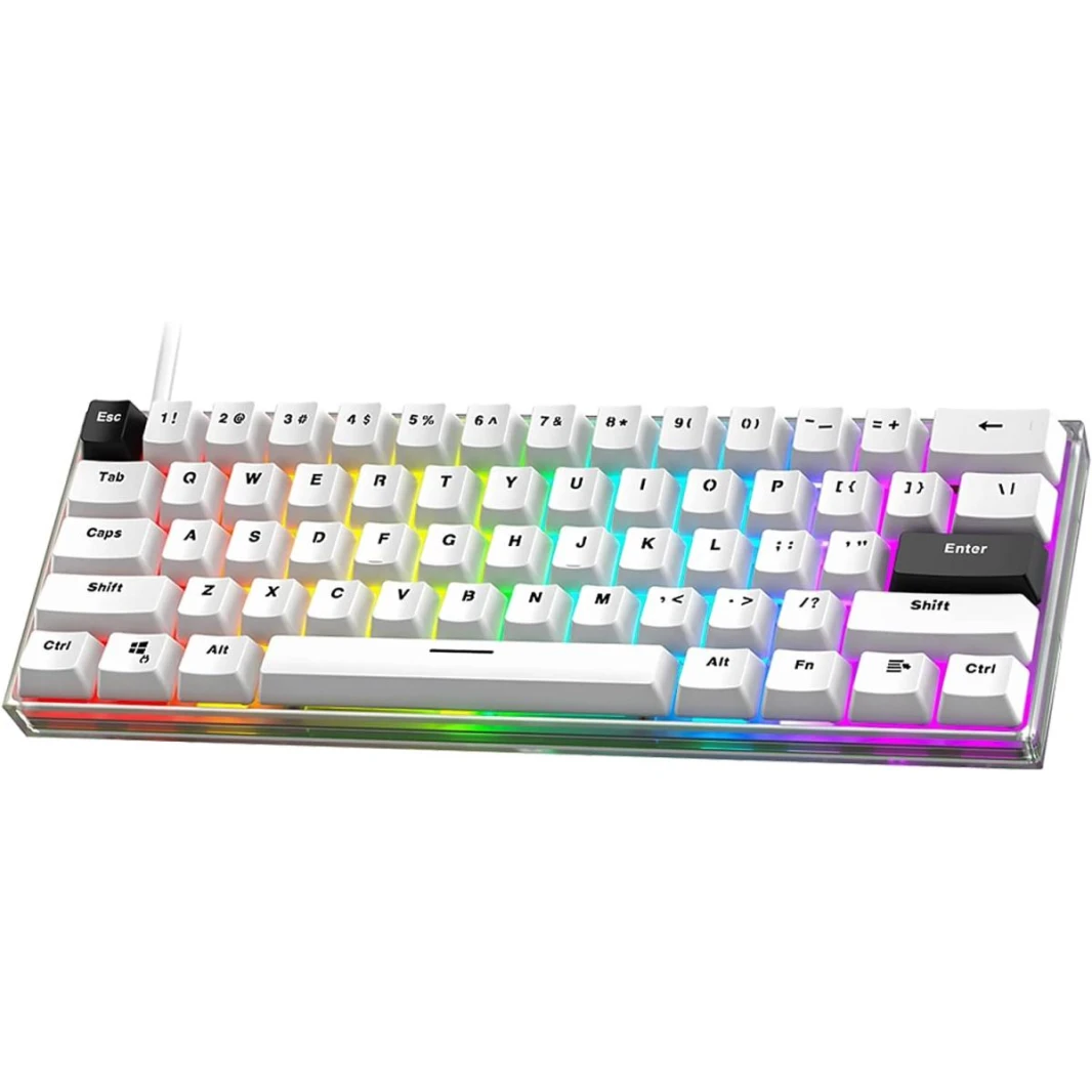 FANTECH MAXFIT61 MK857 FROST WIRED RGB 60% لوحة مفاتيح ميكانيكية معيارية للألعاب، قابلة للبرمجة من النوع C، مفتاح أحمر - أبيض