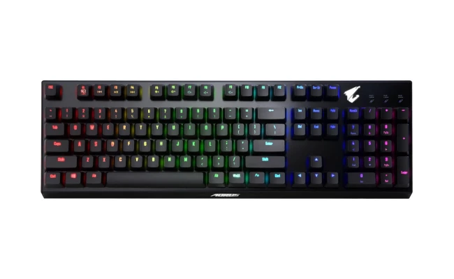 لوحة مفاتيح الألعاب الميكانيكية GIGABYTE AORUS K9 Red Switch، مقاومة لرذاذ الماء، إضاءة خلفية RGB كاملة، مفاتيح قابلة للتبديل، تصميم مفتاح عائم