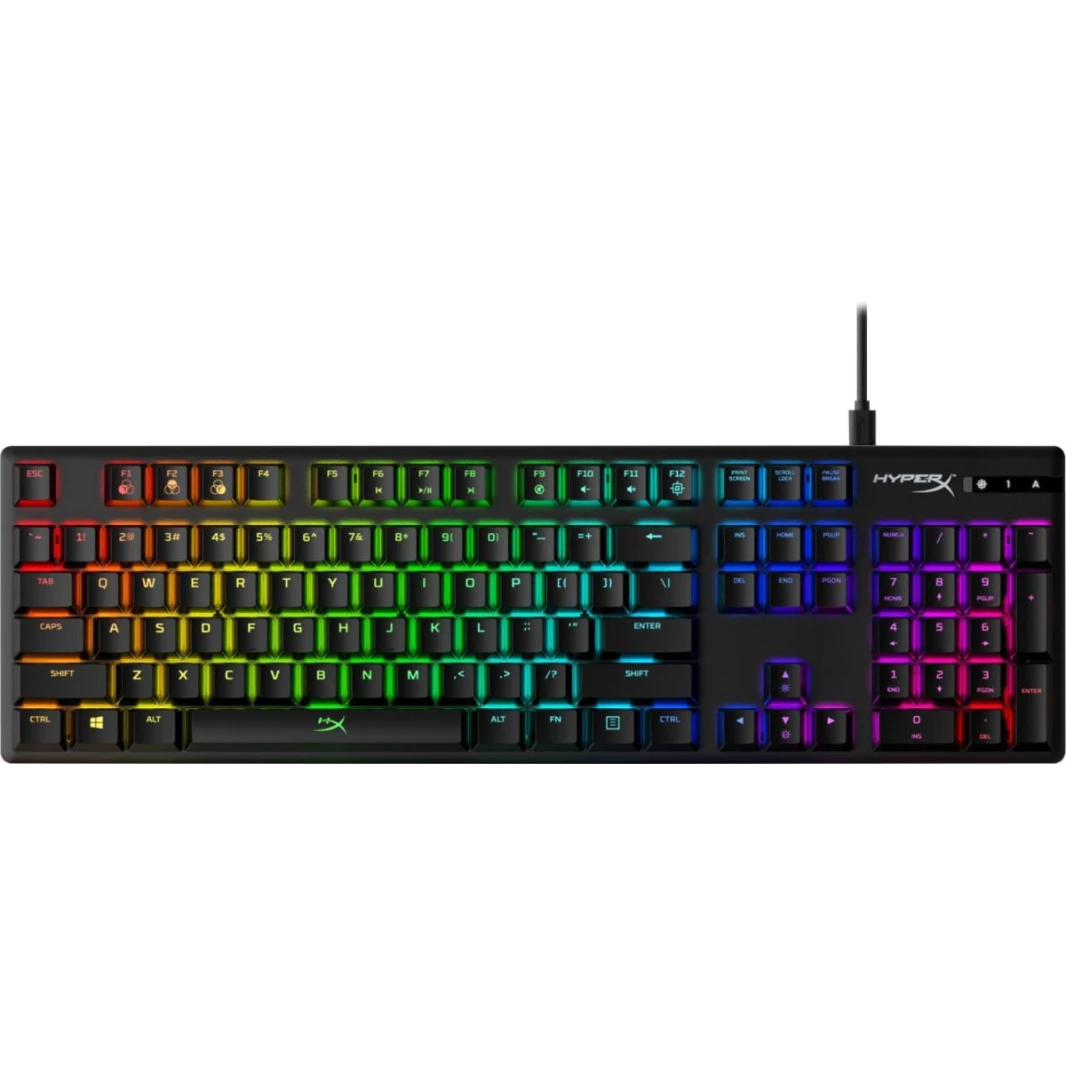 لوحة مفاتيح الألعاب الميكانيكية HyperX Alloy Origins، تخصيص ماكرو، لوحة مفاتيح كاملة الحجم، إضاءة خلفية LED RGB - مفتاح HyperX الأحمر الخطي