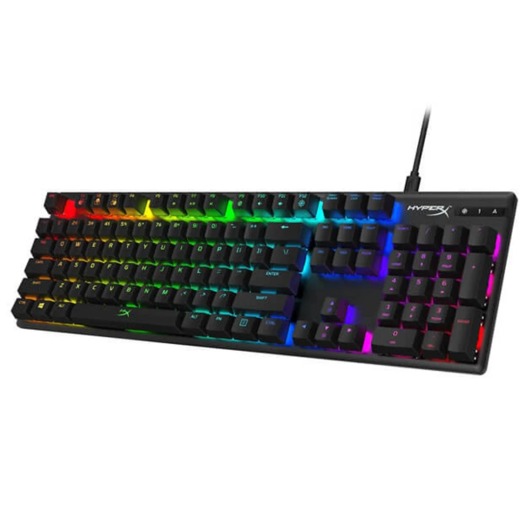 لوحة مفاتيح الألعاب الميكانيكية HyperX Alloy Origins، تخصيص ماكرو، لوحة مفاتيح كاملة الحجم، إضاءة خلفية LED RGB - مفتاح HyperX الأحمر الخطي