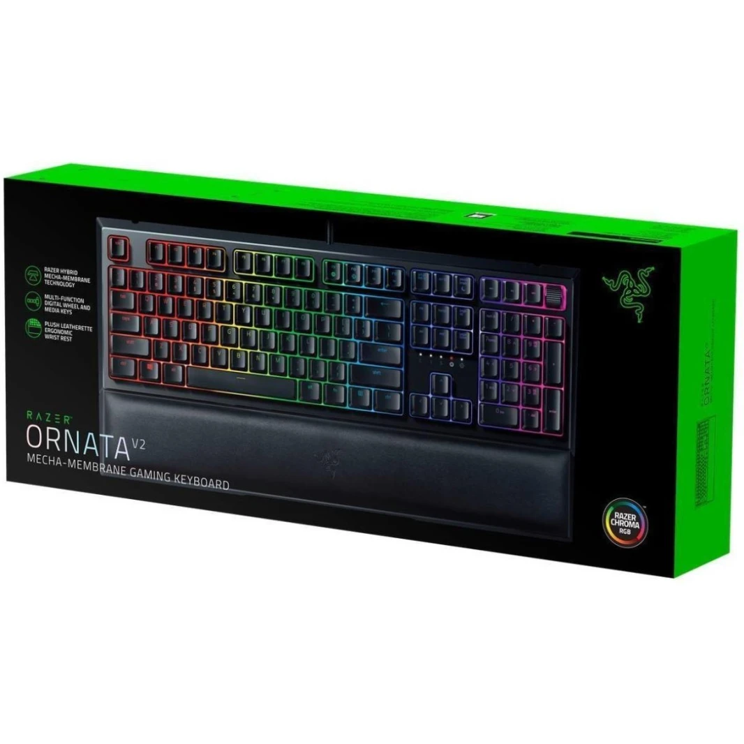 لوحة مفاتيح الألعاب Razer Ornata V2 Hybrid Mecha-Membrane Chroma RGB Lighting مع مفاتيح الوسائط