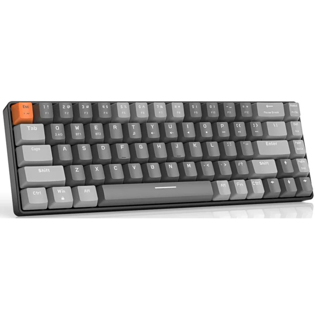 ZIYOULANG K68 Wireless (وضع مزدوج 2.4 جيجا هرتز بلوتوث 5.0) لوحة مفاتيح ألعاب ميكانيكية مدمجة بنسبة 60%، 68 مفتاحًا قابلة للتبديل السريع، بطارية AAA، مفتاح أزرق رمادي