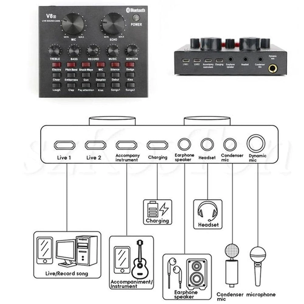 ميكروفون مكثف احترافي BM-800 مع بطاقة صوت V8
