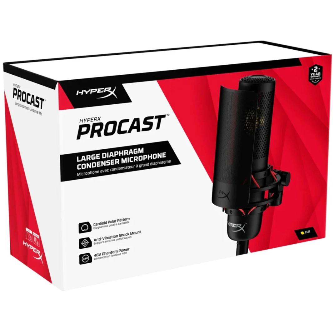 HP HyperX ProCast Condenser XLR Microphone XLR Connection Detachable Pop Filter w/ Anti-Vibration Shock Mount