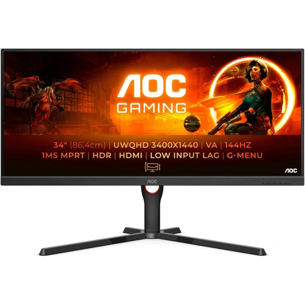 AOC U34G3XM 34 "Ultrawide QHD 2K 144Hz 1MS SRGB 121 ٪ FreeSync ارتفاع الضبط Low Inport Lag W/2x HDMI 2.0 & DisplayPort