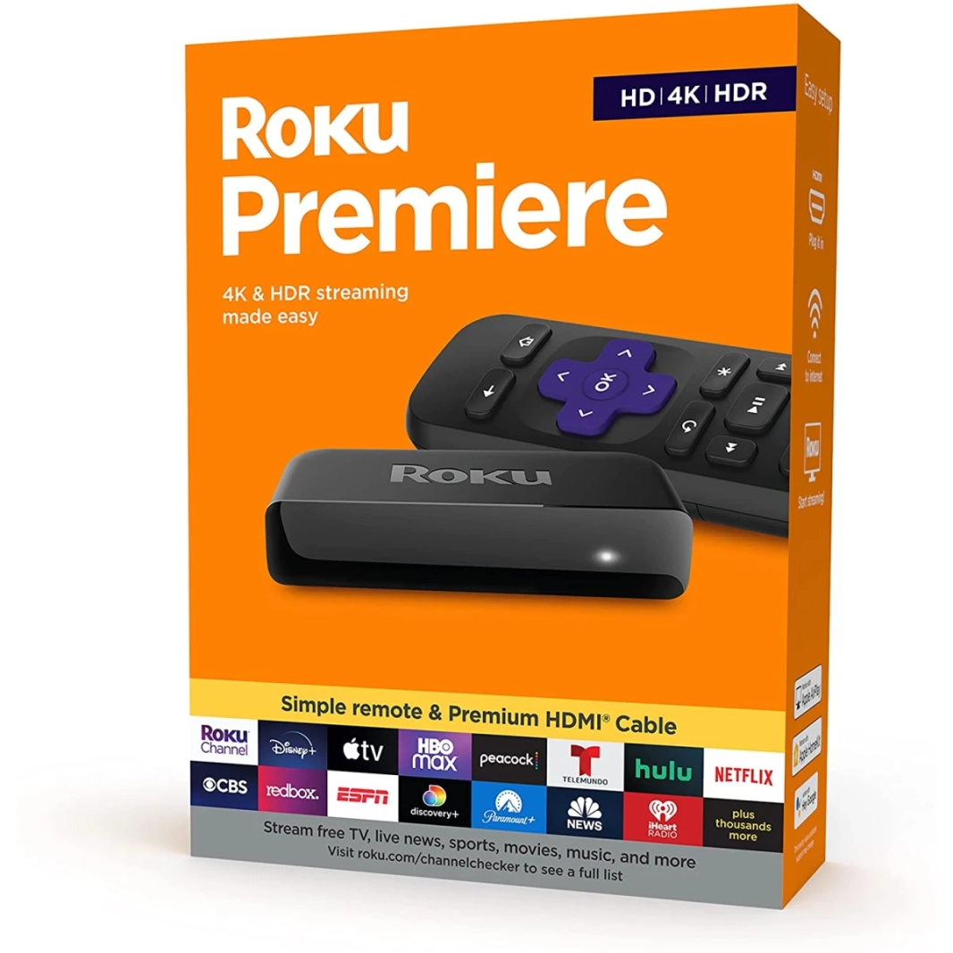 روكو بريميير HD / 4K / HDR مشغل وسائط الجري عن بعد بسيط وكابل HDMI ممتاز ، أسود
