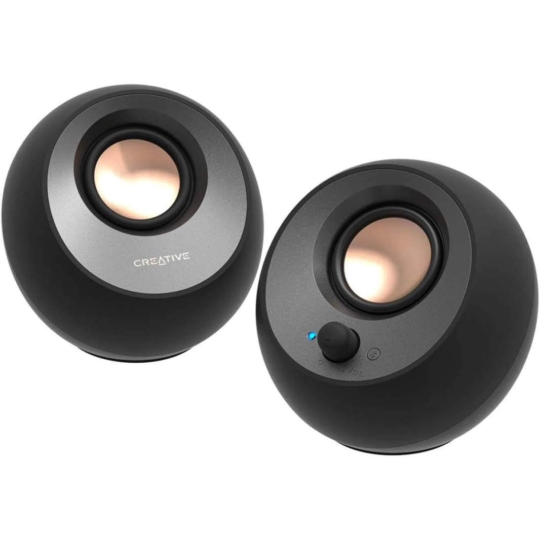 Creative Pebble V3 الحد الأدنى 2.0 USB-C Clear Dialog Enhancement Bluetooth 5.0 8W RMS /16W Peak Power USB-A مشمول-Black