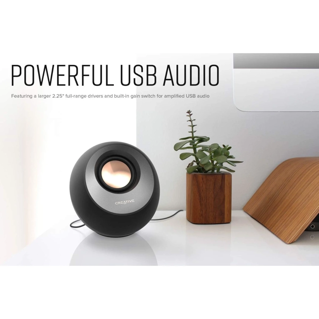 Creative Pebble V3 الحد الأدنى 2.0 USB-C Clear Dialog Enhancement Bluetooth 5.0 8W RMS /16W Peak Power USB-A مشمول-Black
