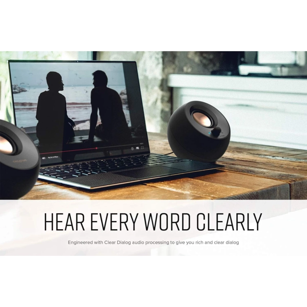 Creative Pebble V3 الحد الأدنى 2.0 USB-C Clear Dialog Enhancement Bluetooth 5.0 8W RMS /16W Peak Power USB-A مشمول-Black
