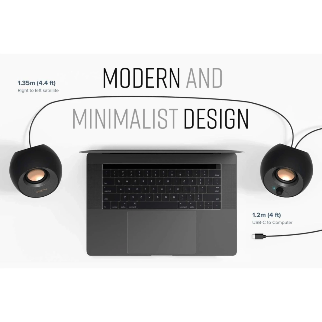 Creative Pebble V3 الحد الأدنى 2.0 USB-C Clear Dialog Enhancement Bluetooth 5.0 8W RMS /16W Peak Power USB-A مشمول-Black