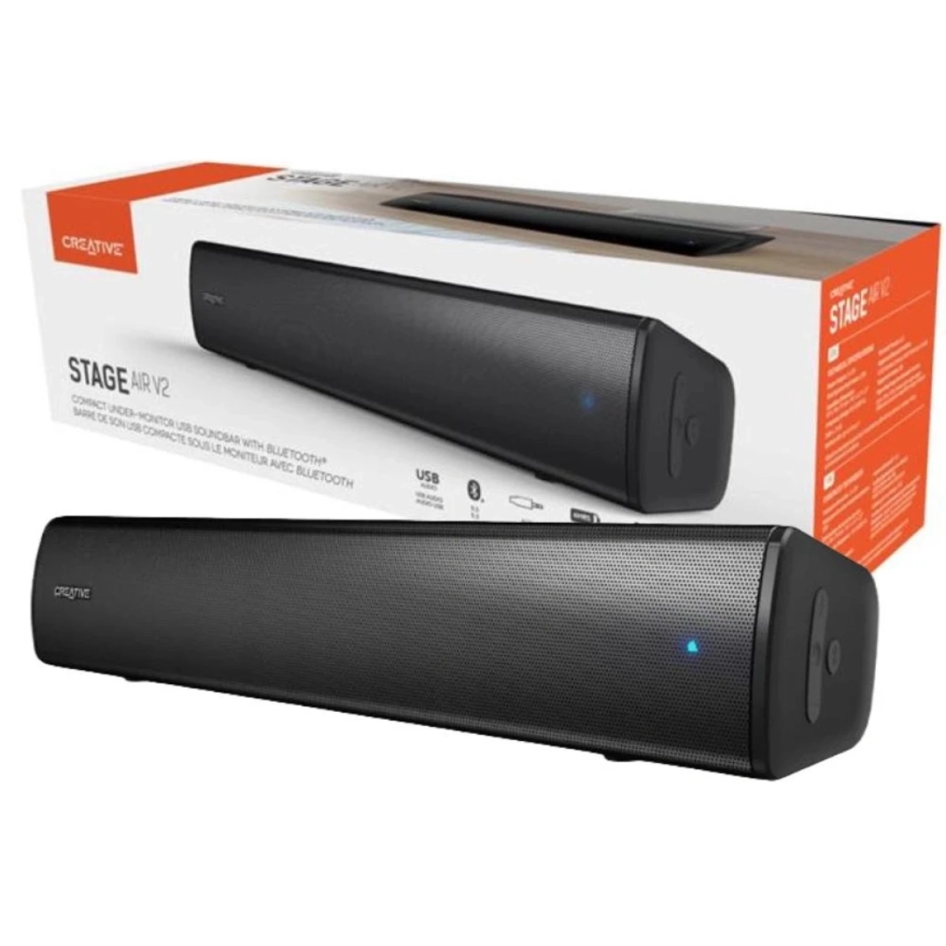 Creative Stage Air V2 USB Soundbar 6 ساعات بطارية Bluetooth 5.3 سائق مزدوج ومبرد سلبي متوافق مع Nintendo & PS5