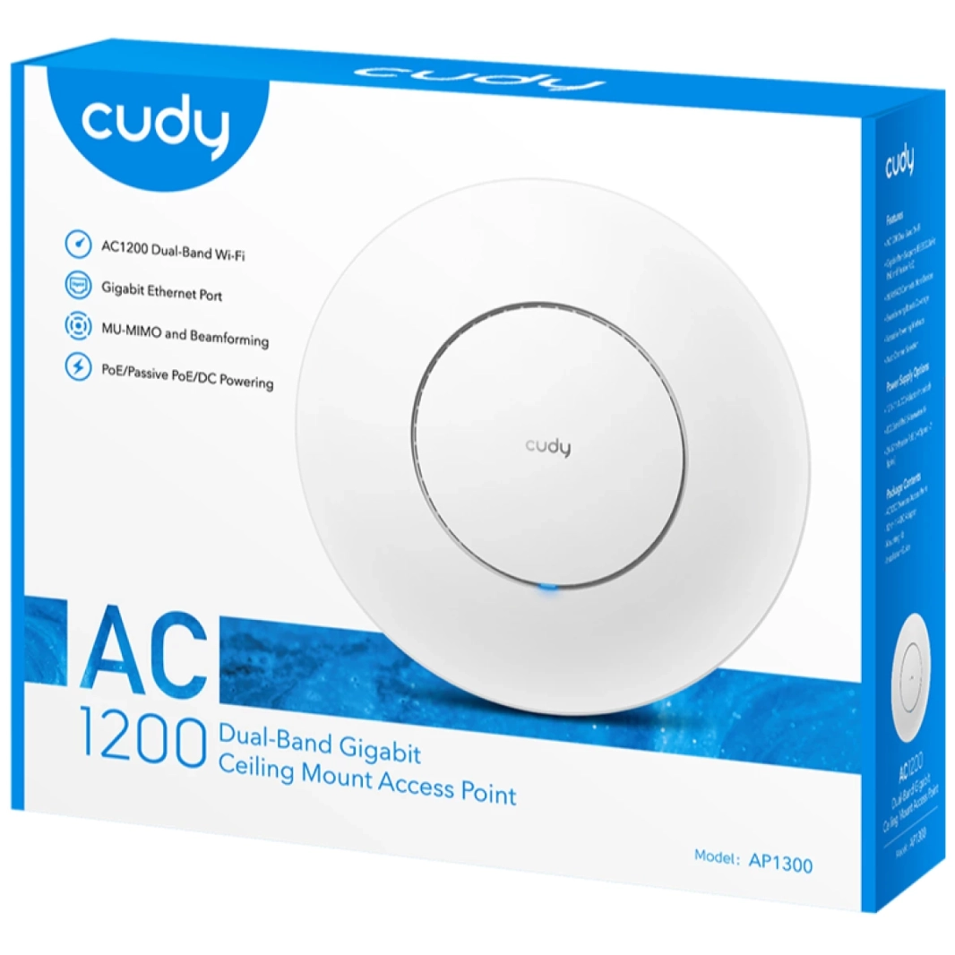 Cudy AP1300 AC1200 نقطة وصول جيجابت جيجابت RJ45 شبكة دعم Beamforming MU-MIMO PoE أو DC مدعوم بمحول طاقة 12 فولت تيار مستمر متضمن