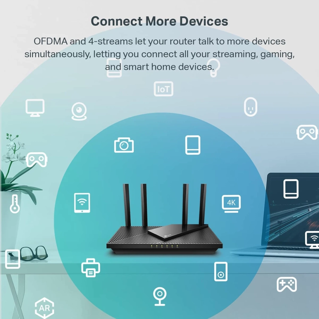 TP-Link Archer AX55 Wi-Fi 6 AX3000 Mbps Gigabit ثنائي النطاق OneMesh™ ثنائي النواة متوافق مع Alexa