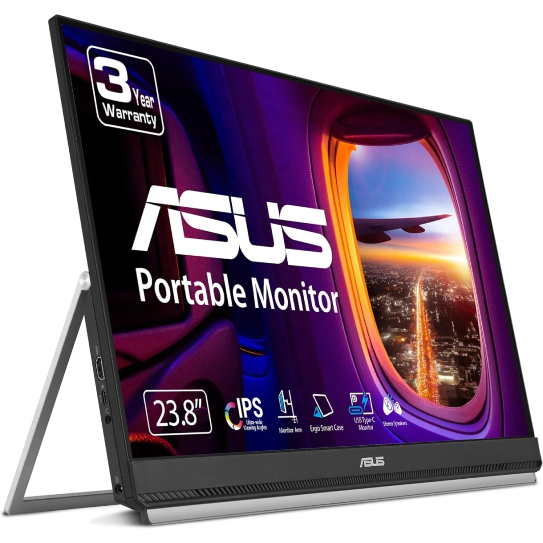 ASUS MB249C Zenscreen 24 "IPS Full HD Portable USB Type-C Multi-Stand Design (Kickstand ، C-Clamp Arm ، Partition Hook ، Carrying Handle) مع مكبرات الصوت